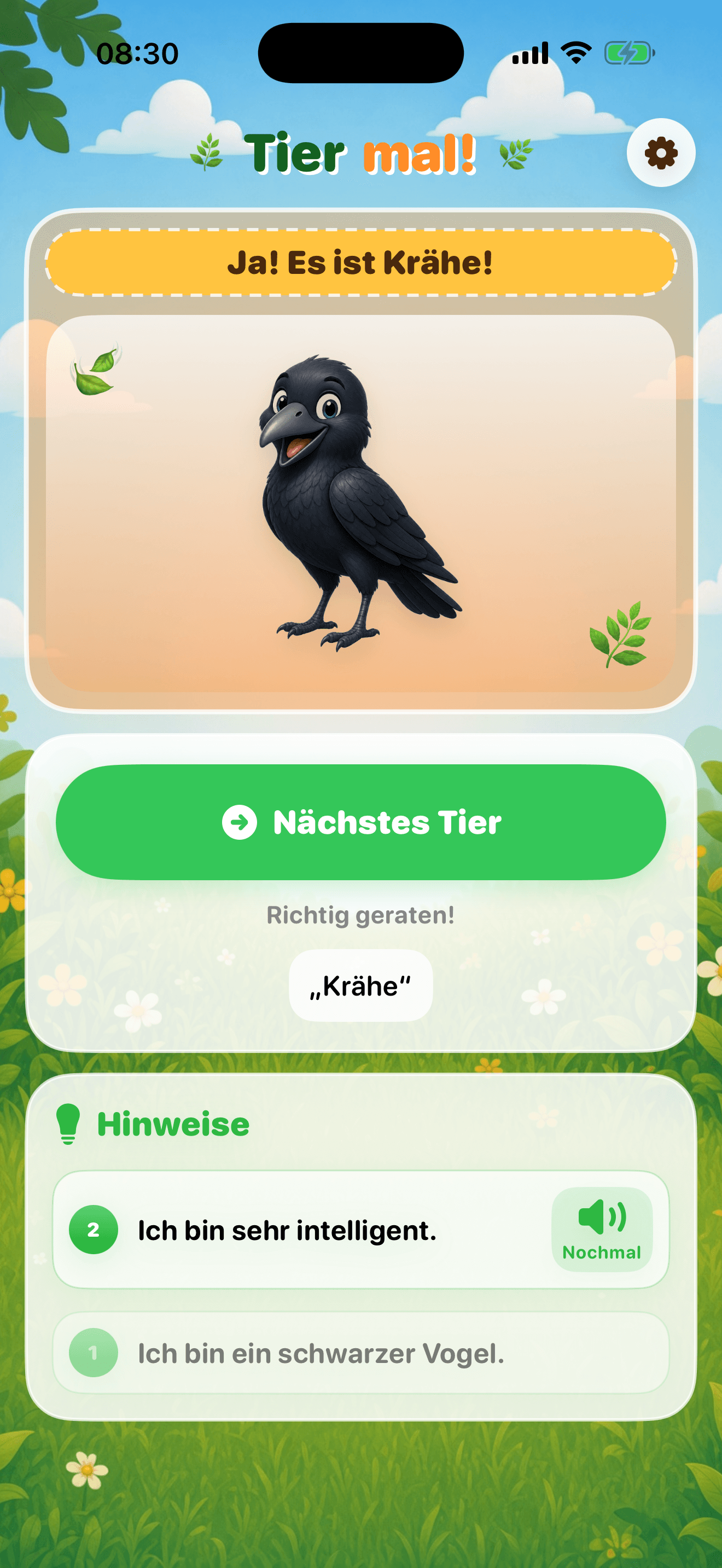 Tier mal App mit Ratebildschirm und Sprachantwort