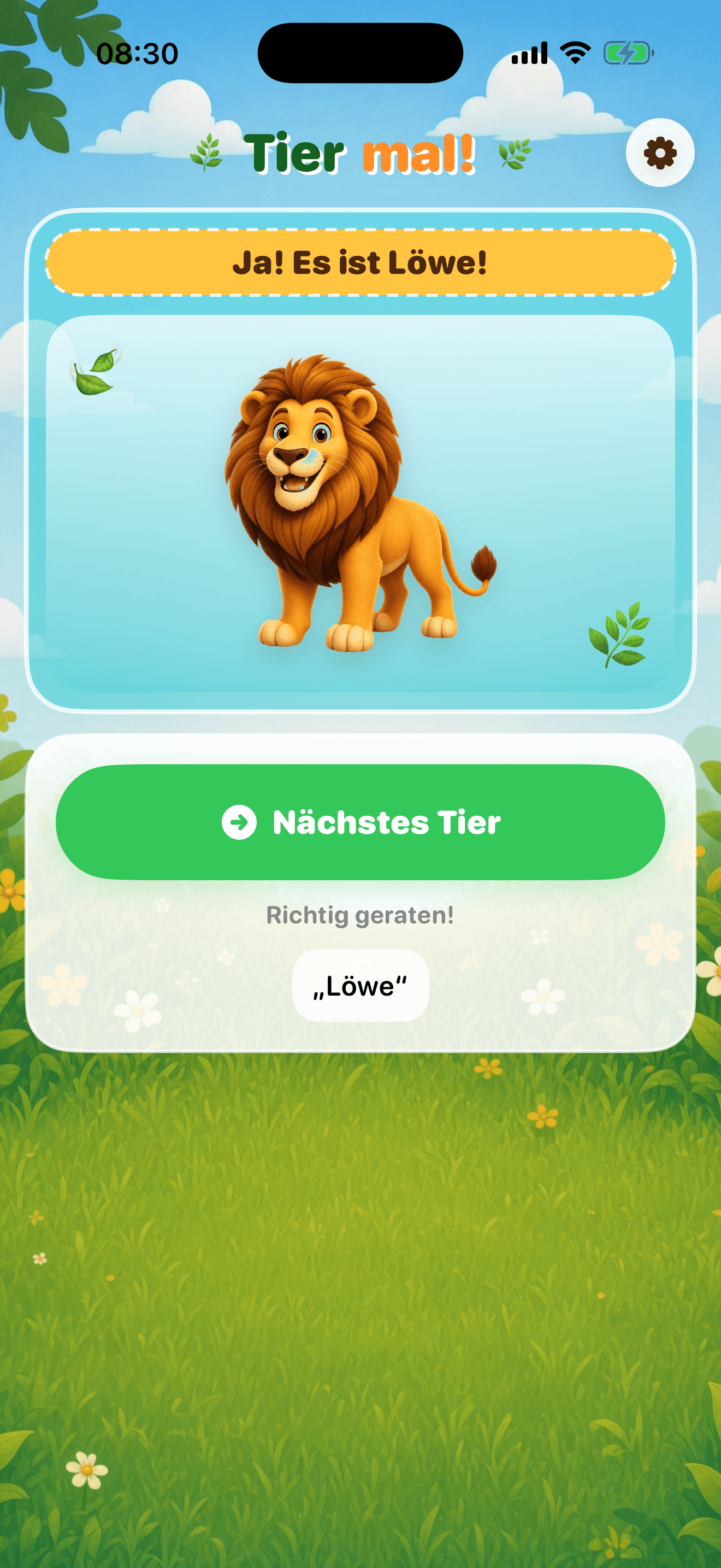 Geräusch raten Modus mit Antwort sagen Button